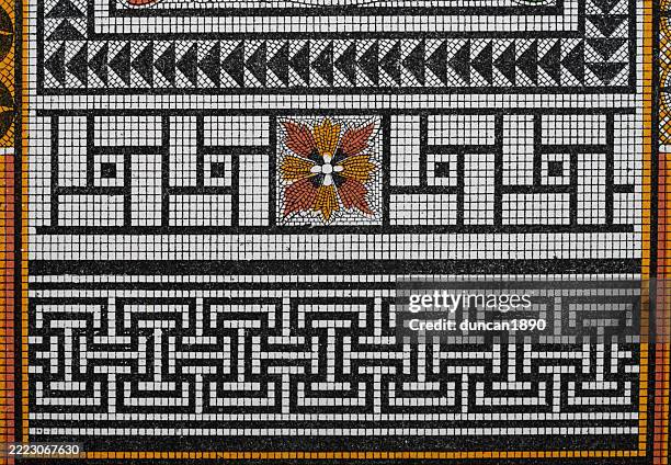 ancient decorative art mosaic patterns of pompeii, geometric patterns, vintage decor illustrations - pompeii mosaic stock illustrations