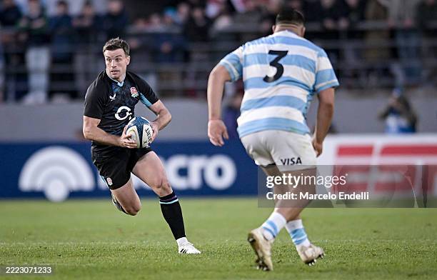 George Ford of England runs with the ball during the test match between Argentina and England at Jorge Luis Hirschi Stadium on July 5, 2025 in La...