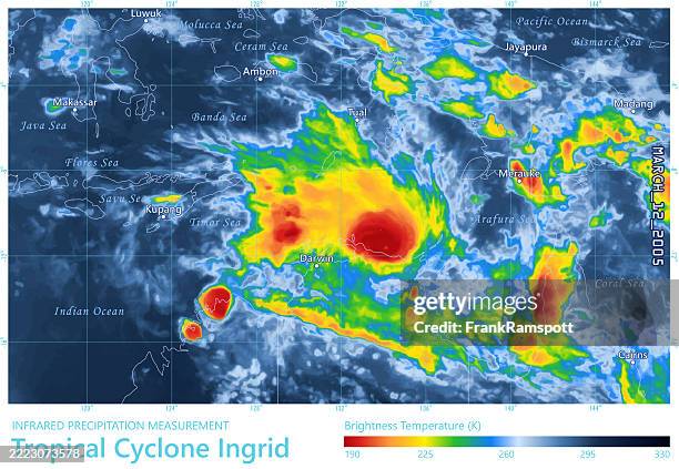 cyclone ingrid 20050312 precipitation map northern australia - weather radar map stock illustrations