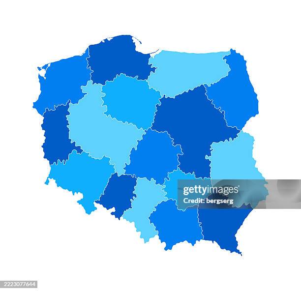 poland blue map with country regions. vector illustration - tatra mountains stock illustrations