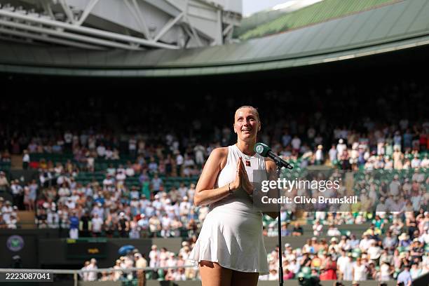 Petra Kvitova of Czechia speaks in an interview ahead of her retirement, following her defeat against Emma Navarro of United States during the...