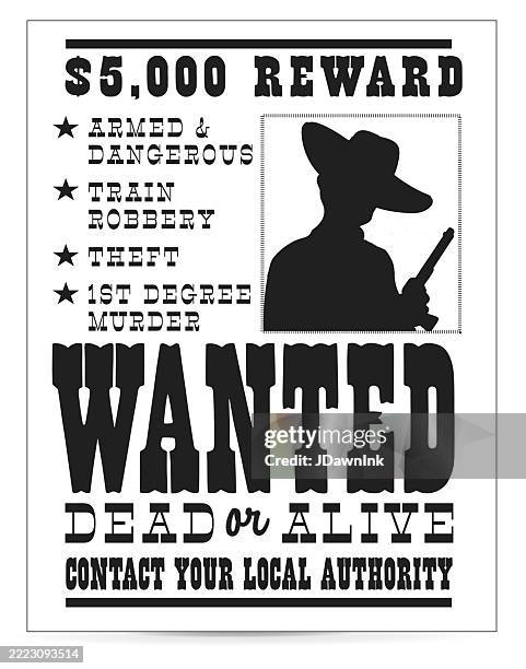wild west cowboy wanted poster on white background - wild west vintage movie poster stock illustrations