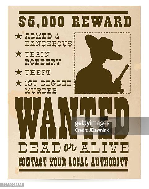 wild west cowboy wanted poster on vintage paper texture - wild west vintage movie poster stock illustrations