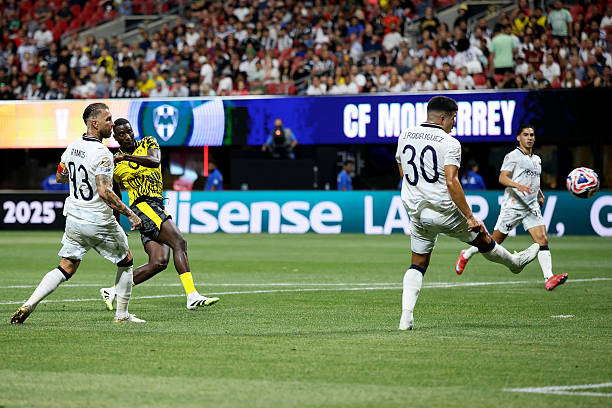 Serhou Guirassy of Borussia Dortmund scores his team's second goal during the FIFA Club World Cup 2025 round of 16 match between Borussia Dortmund...