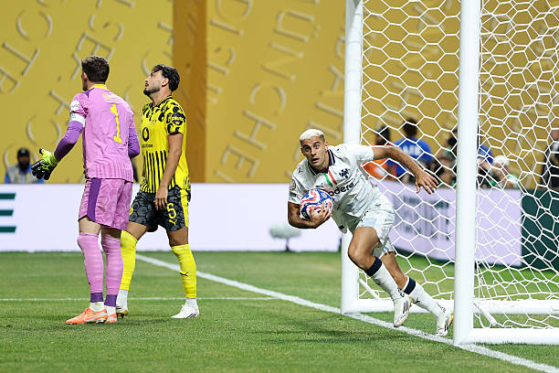 German Berterame of CF Monterrey celebrates scoring his team's first goal during the FIFA Club World Cup 2025 round of 16 match between Borussia...