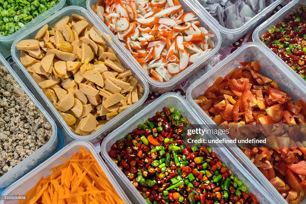 Materials for cooking spicy Thai food.