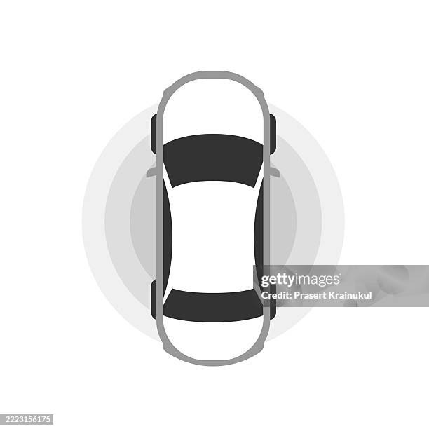 top view of car with parking sensor or radar detection system. vector icon. autonomous car sensor detection zone. - automatic update stock pictures, royalty-free photos & images