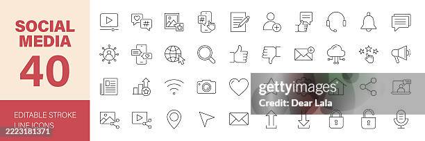 social media line editable icon set. - social media icons stock illustrations