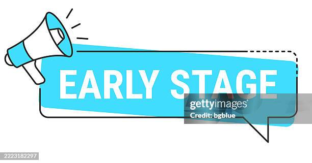 early stage - speech bubble and megaphone on white background - professional development words stock illustrations