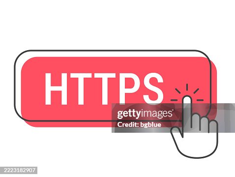 Https - Click button with hand cursor on white background Https - Click button with hand cursor on white background