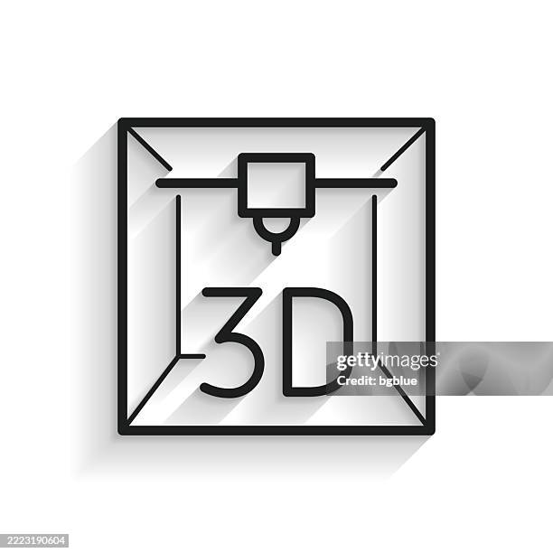 3d printer. line icon with long shadow on white background - 3d printer isolated stock illustrations
