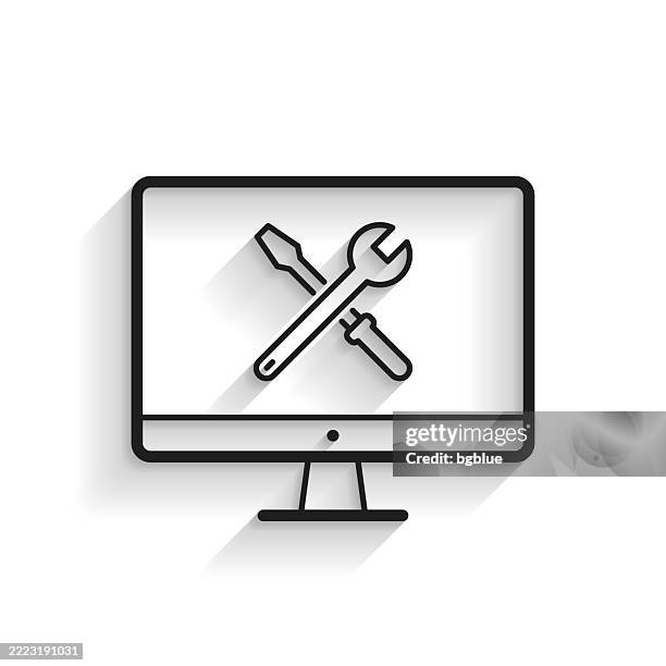 desktop computer settings - tools. line icon with long shadow on white background - screwdriver isolated stock illustrations