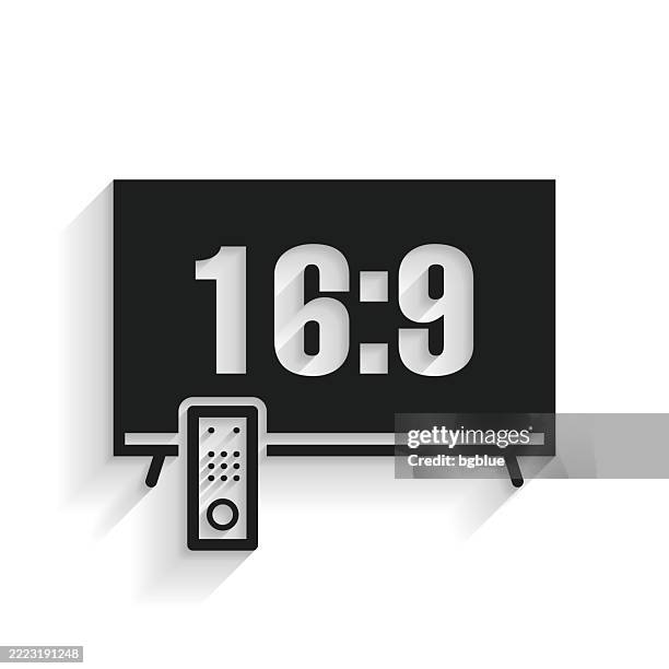 widescreen - 16.9. icon with long shadow on white background - remote control white background stock illustrations