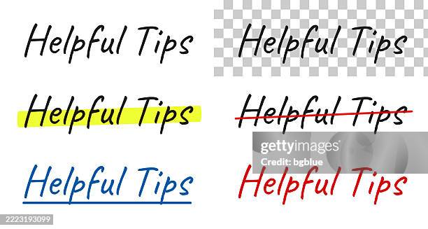 helpful tips - handwritten text, highlighted, crossed out, underlined on blank background - strikethrough stock illustrations