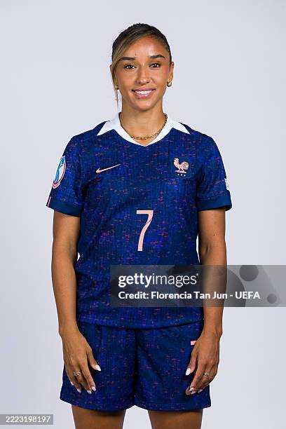 Sakina Karchaoui of France poses for a portrait during the Official UEFA Women's EURO 2025 Portrait Session on June 30, 2025 in Basel, Switzerland.