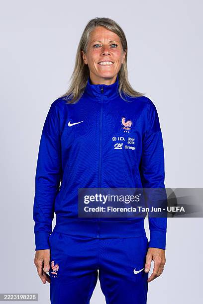 Sabrina Viguier, Assistant Coach of France, poses for a portrait during the Official UEFA Women's EURO 2025 Portrait Session on June 30, 2025 in...