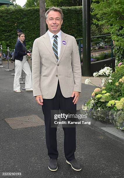 Graeme Le Saux attends day three of the Wimbledon Tennis Championships at the All England Lawn Tennis and Croquet Club on July 02, 2025 in London,...