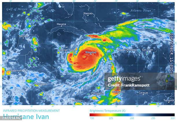 hurricane ivan 20040911 precipitation map caribbean sea - hurricane ivan stock illustrations