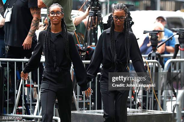 Lila Combs and Jessie Combs arrive the Sean Combs' sex trafficking and racketeering trial at Manhattan Federal Court on June 27, 2025 in New York...