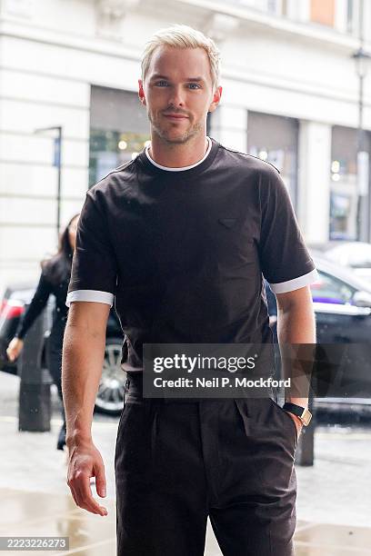 Nicholas Hoult arrives at Broadcasting House on July 02, 2025 in London, England.