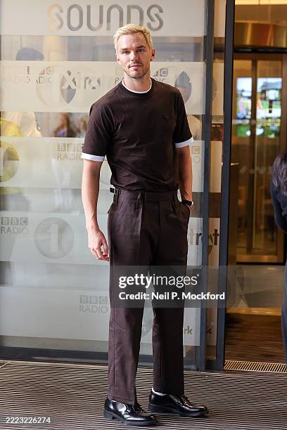 Nicholas Hoult arrives at Broadcasting House on July 02, 2025 in London, England.