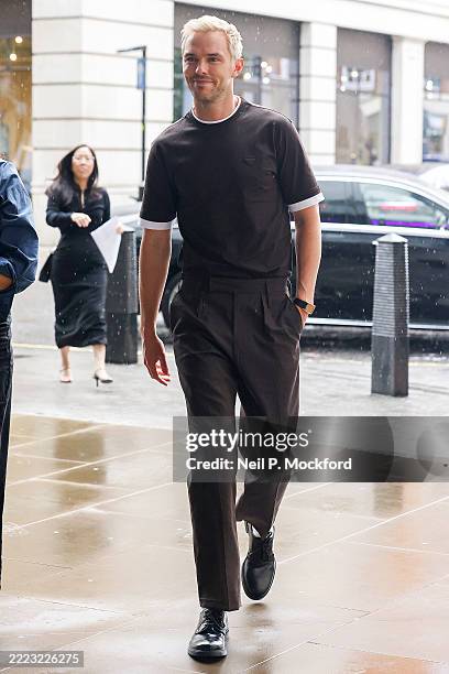 Nicholas Hoult arrives at Broadcasting House on July 02, 2025 in London, England.