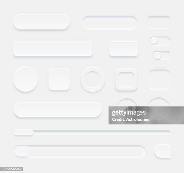 neumorphic ui elements set – soft modern interface design - digital menu board stock illustrations