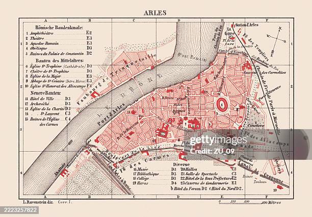 Historical City Map Of Arles France Lithograph Published In 1880, Stockfoto