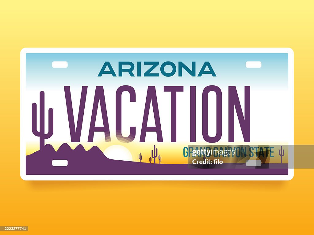 Arizona State License Plate Travel Cactus Desert Vacation Design Element