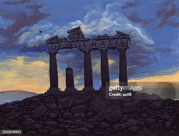 endangered democracy - rubble stock illustrations