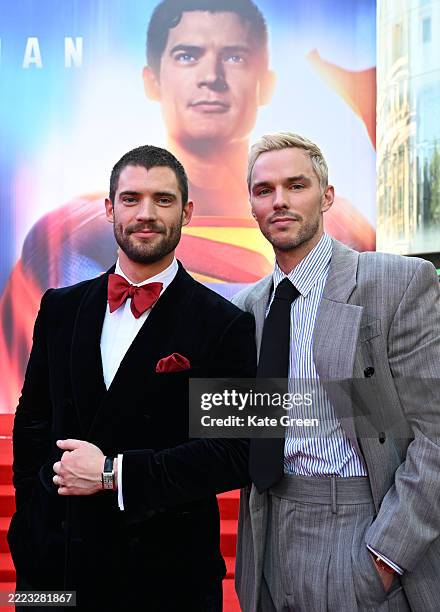 David Corenswet and Nicholas Hoult attend the "Superman" Fan Event in London's Leicester Square on July 02, 2025 in London, England.