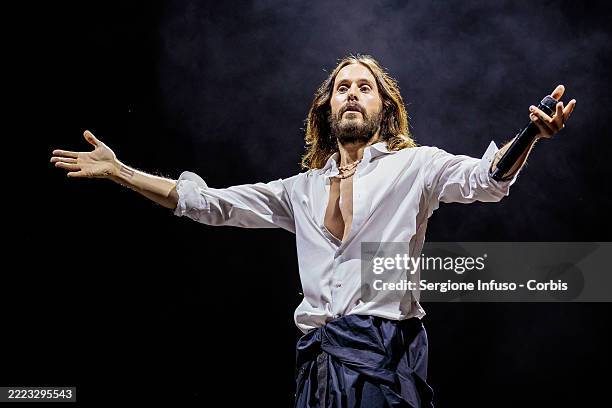 Jared Leto of Thirty Seconds To Mars performs at Ippodromo Snai San Siro on July 02, 2025 in Milan, Italy.