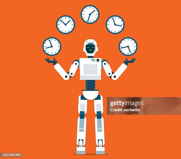 robot juggling with clock - too much data stock illustrations