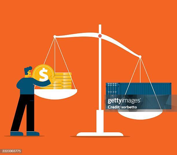 tariffs increasing - scales - foreign policy stock illustrations