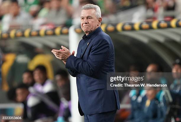 Head coach Javier Aguirre of Mexico looks on against Honduras during the second half of the Concacaf Gold Cup semifinals game at Levi's Stadium on...