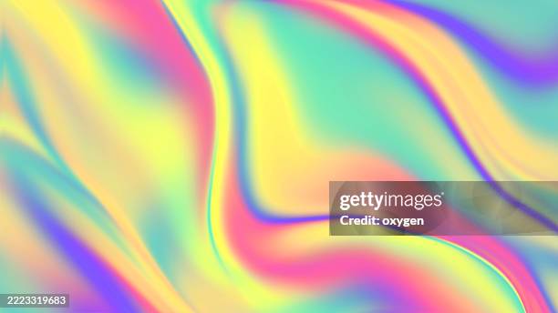 soft iridescent gradient with fluid pastel waves. smooth pastel waves with a glowing iridescent effect in yellow, teal, pink, and purple create a dreamy abstract background. - blender explosion stock pictures, royalty-free photos & images