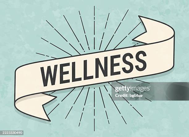 wellness - banner in retro vintage style - old textured paper - wellbeing vector stock illustrations
