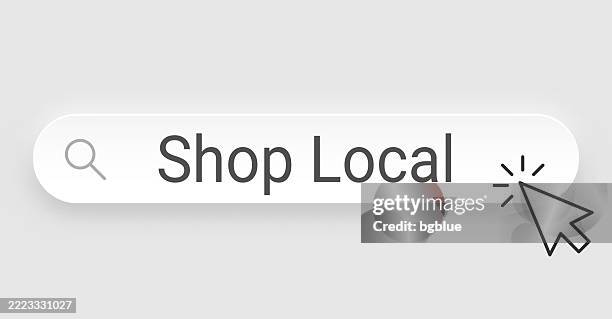 shop local - search bar with cursor on blank background - ethical consumerism stock illustrations