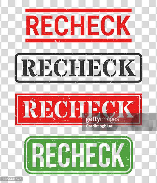 recheck - rubber stamp set on blank background - green check mark transparent background stock illustrations