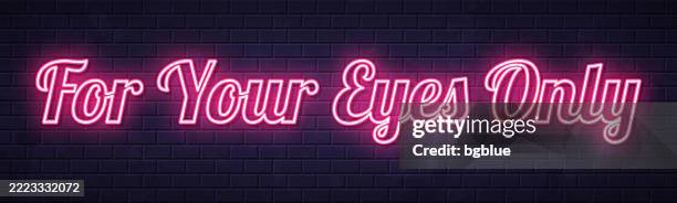 for your eyes only - glowing neon text on brick wall background - single brick stock illustrations