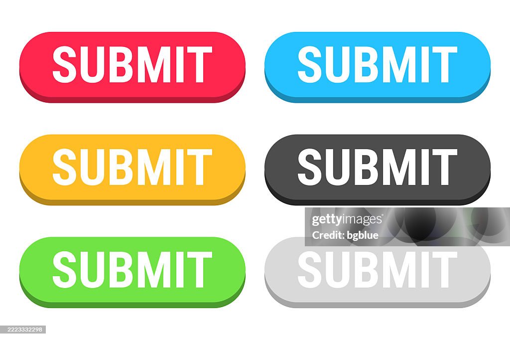 Submit - Colorful 3D click web buttons on blank background