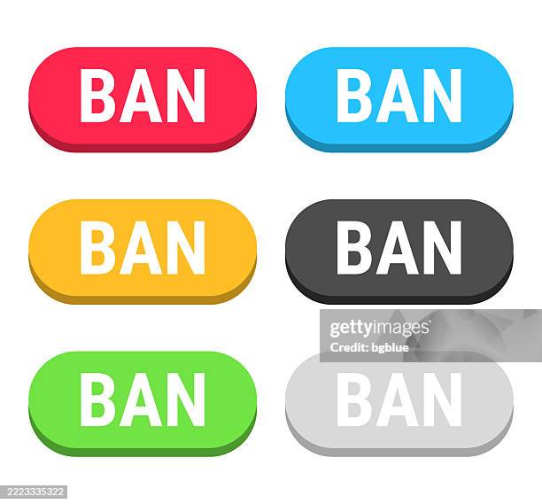 Ban Button Ban Colorful 3d Click Web Buttons On Blank Background High-Res Vector ...