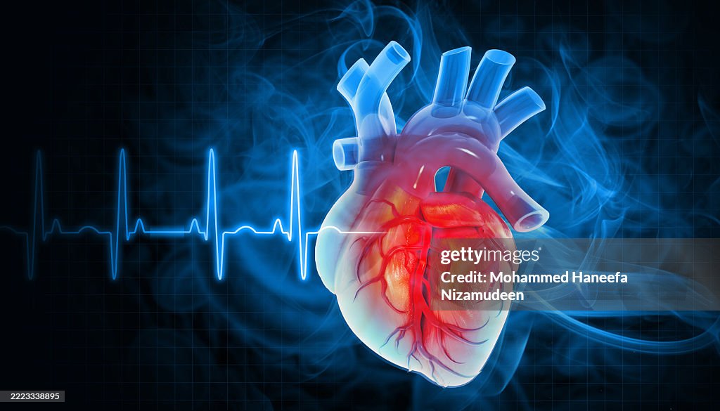 Heart attack and heart disease, ecg background. 3d illustration