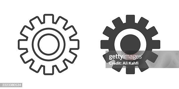 gear thin line and glyph solid icon. editable stroke and perfect pixel isolated on transparent background - two gears stock illustrations