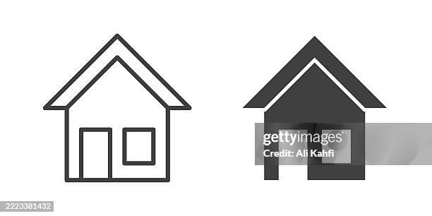 home thin line and glyph solid icon. editable stroke and perfect pixel isolated on transparent background - log cabin window stock illustrations