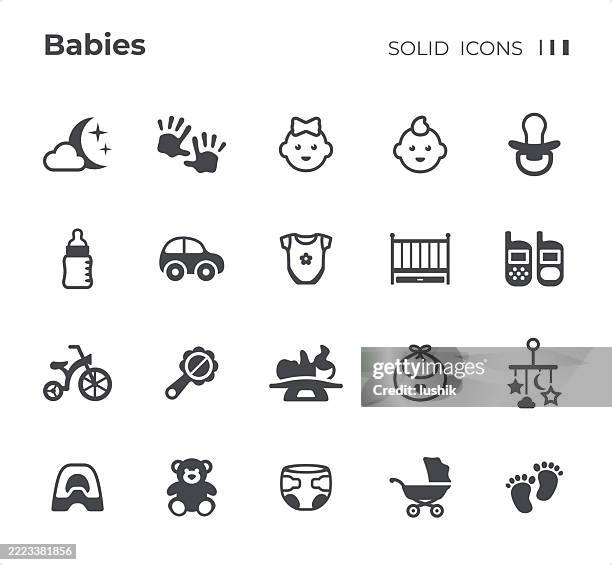 ilustraciones, imágenes clip art, dibujos animados e iconos de stock de conjunto de iconos para bebés. iconos de silueta negra. - pie humano