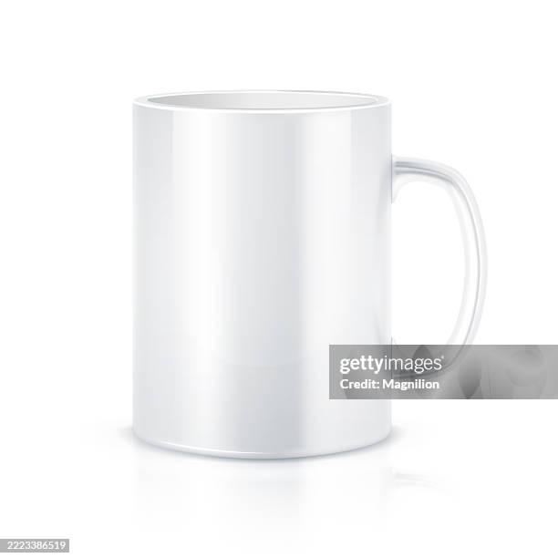 realistic white ceramic coffee mug isolated on white background with soft shadows and highlights, suitable for branding, mockups, and product presentations - coffee splash stock illustrations