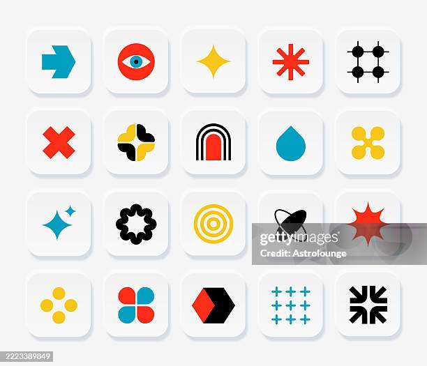 ilustraciones, imágenes clip art, dibujos animados e iconos de stock de elementos neumórficos de la interfaz de usuario con símbolos geométricos de la bauhaus - conjunto de vectores - arte minimalista