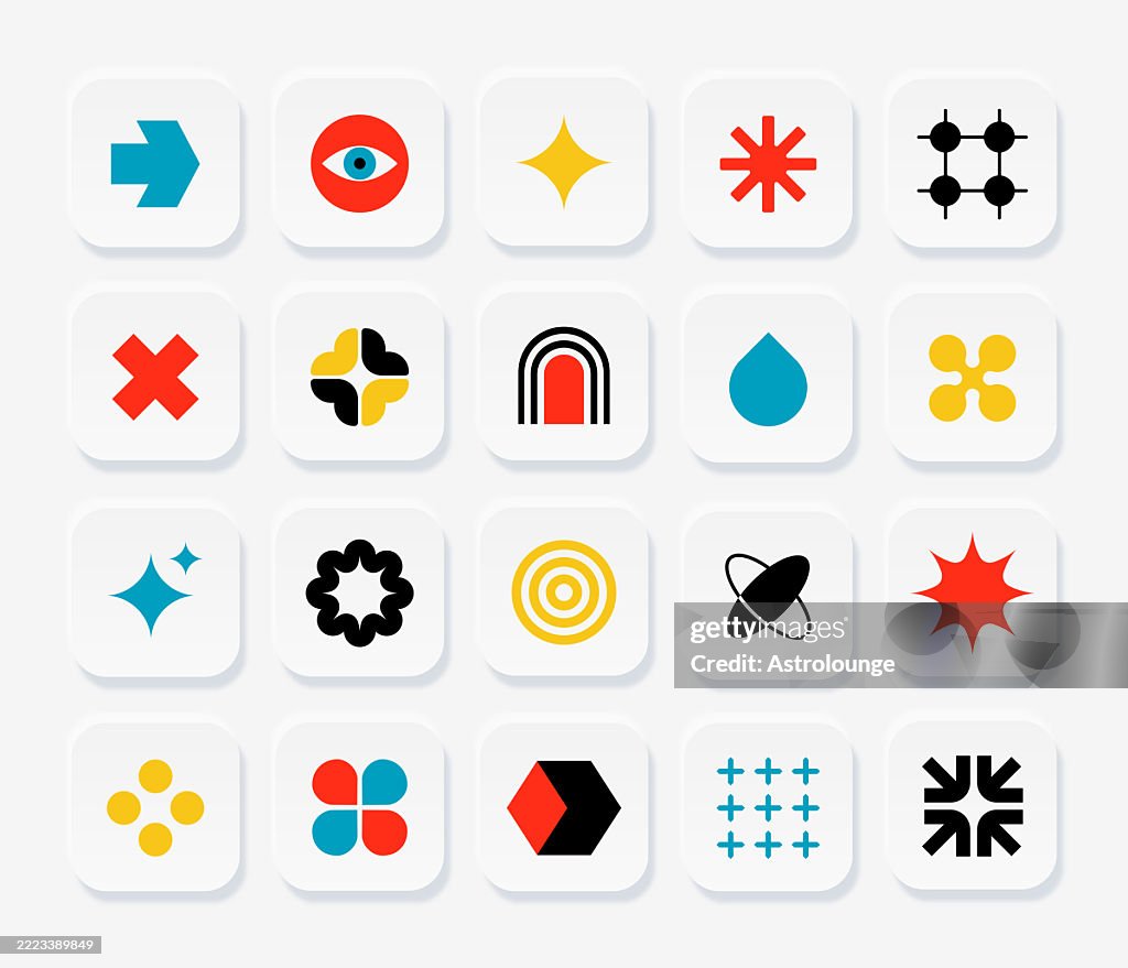 Neumorphic UI Elements with Bauhaus Geometric Symbols – Vector Set