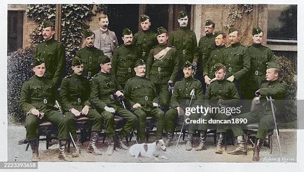 military history, british army, officers 1st battalion royal irish rifles, victorian 19th century vintage illustration - regiment stock illustrations